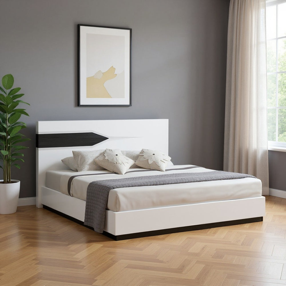 HomeRoots Gray King Bed Frame with Upholstered Linen & Sturdy Wood Platform – Contemporary Elegance Awaits! 383851
