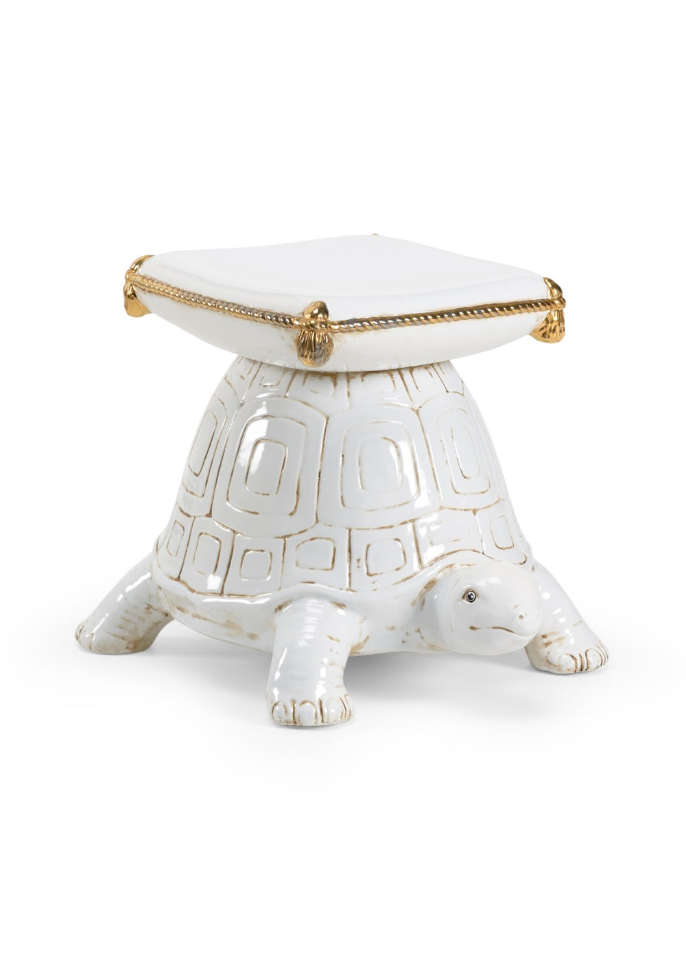 Chelsea House Turtle Antique White Glazed Ceramic Garden Seat With Gold Accents — Versatile Plant Stand & Stool 383856