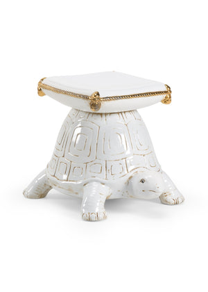 Chelsea House Turtle Antique White Glazed Ceramic Garden Seat With Gold Accents — Versatile Plant Stand & Stool 383856