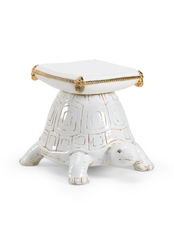 Chelsea House Turtle Antique White Glazed Ceramic Garden Seat With Gold Accents — Versatile Plant Stand & Stool 383856