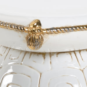 Chelsea House Turtle Antique White Glazed Ceramic Garden Seat With Gold Accents — Versatile Plant Stand & Stool 383856