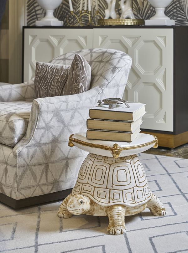 Chelsea House Turtle Antique White Glazed Ceramic Garden Seat With Gold Accents — Versatile Plant Stand & Stool 383856