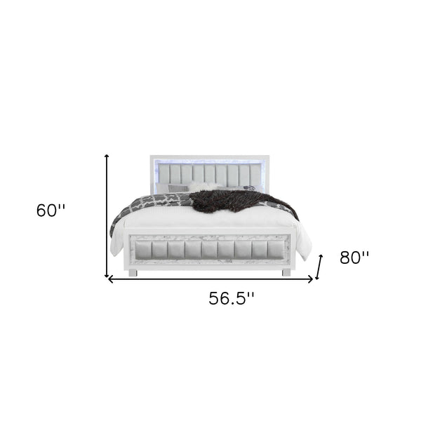 Homeroots Modern Luxurious White Full Bed With Padded Headboard  Led Lightning  Wood 383861