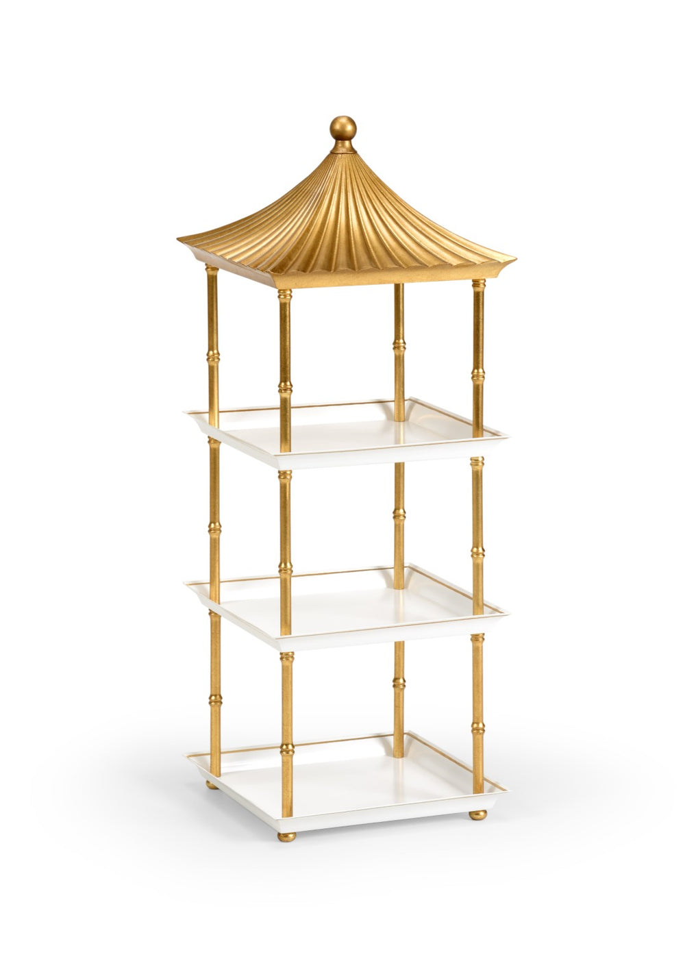 Chelsea House Pagoda Pagoda-Inspired Gold Etagere By Bradshaw Orrell — 31" H Tower Shelf With White Aluminum Trims 383862