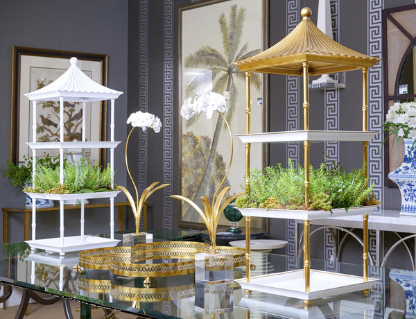 Chelsea House Pagoda Pagoda-Inspired Gold Etagere By Bradshaw Orrell — 31" H Tower Shelf With White Aluminum Trims 383862