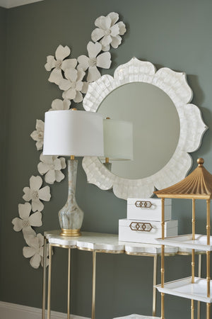 Chelsea House Pagoda Pagoda-Inspired Gold Etagere By Bradshaw Orrell — 31" H Tower Shelf With White Aluminum Trims 383862