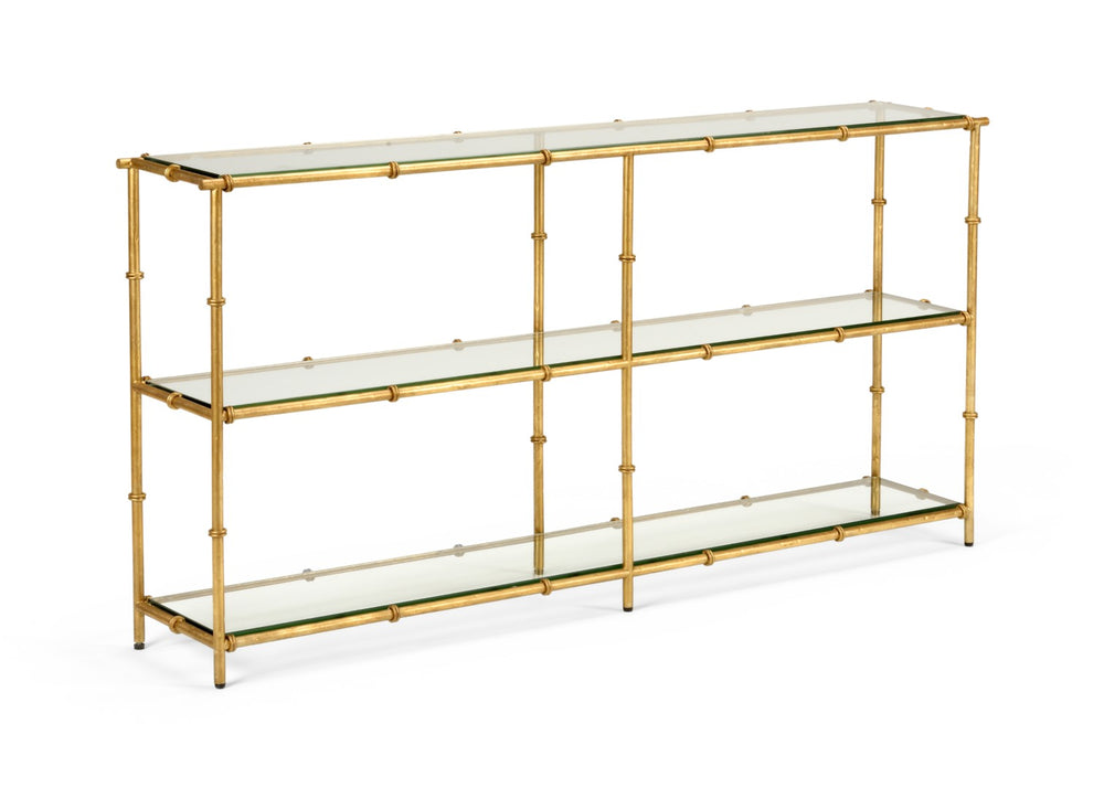 Chelsea House Lauren Console Table By Claire Bell — Antique Gold Leaf Iron Frame With Beveled Glass, Slim 68" Wide 383878