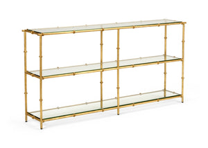 Chelsea House Lauren Console Table By Claire Bell — Antique Gold Leaf Iron Frame With Beveled Glass, Slim 68" Wide 383878