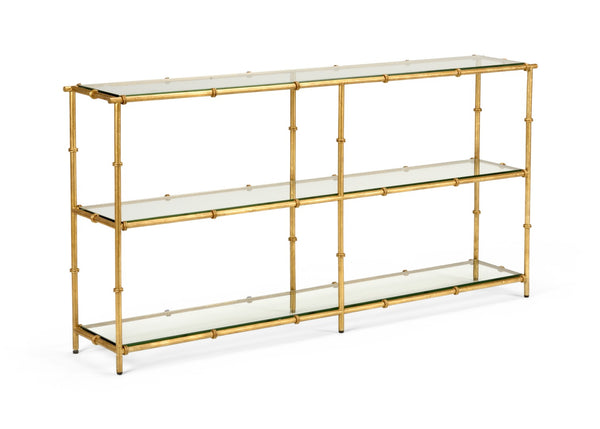 Chelsea House Lauren Console Table By Claire Bell — Antique Gold Leaf Iron Frame With Beveled Glass, Slim 68" Wide 383878