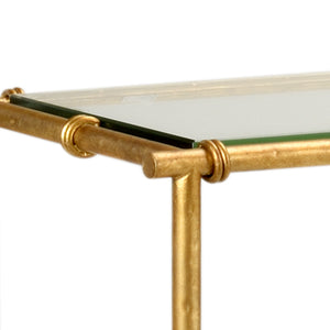 Chelsea House Lauren Console Table By Claire Bell — Antique Gold Leaf Iron Frame With Beveled Glass, Slim 68" Wide 383878