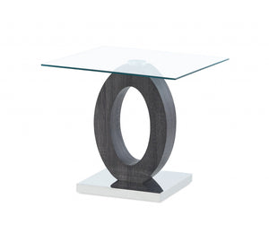 Homeroots 20" White, Grey And Clear Glass Oval End Table   383880
