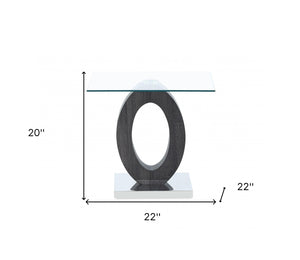 Homeroots 20" White, Grey And Clear Glass Oval End Table   383880