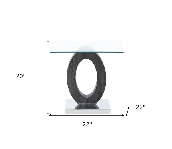 Homeroots 20" White, Grey And Clear Glass Oval End Table   383880