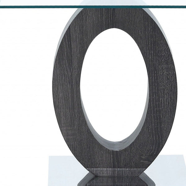 Homeroots 20" White, Grey And Clear Glass Oval End Table   383880