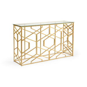 Chelsea House Trellis Console By Claire Bell — Antique Gold Leaf Iron Base With Beveled Glass Top, Transitional Elegance 383882
