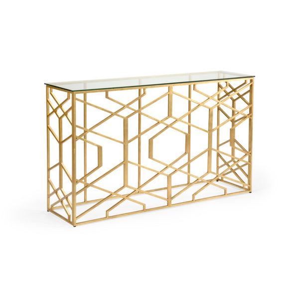 Chelsea House Trellis Console By Claire Bell — Antique Gold Leaf Iron Base With Beveled Glass Top, Transitional Elegance 383882