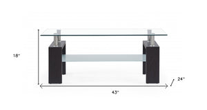 Homeroots 43" Clear And Dark Brown Glass Coffee Table With Shelf   383883