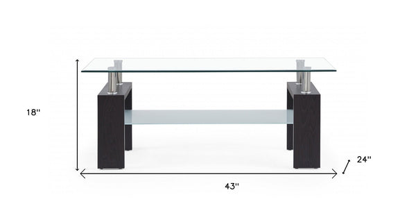 Homeroots 43" Clear And Dark Brown Glass Coffee Table With Shelf   383883