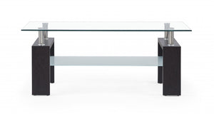 Homeroots 43" Clear And Dark Brown Glass Coffee Table With Shelf   383883