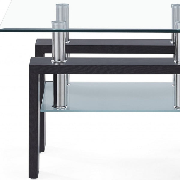 Homeroots 18" Dark Walnut And Clear Glass End Table   383884