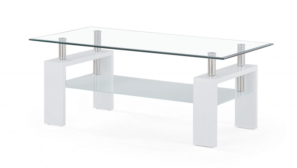Homeroots 43" Clear And White Glass Coffee Table With Shelf   383885