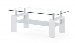 Homeroots 43" Clear And White Glass Coffee Table With Shelf   383885
