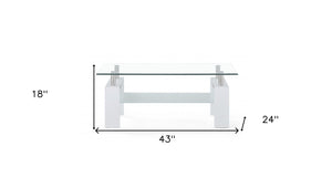 Homeroots 43" Clear And White Glass Coffee Table With Shelf   383885