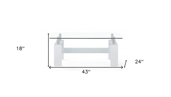 Homeroots 43" Clear And White Glass Coffee Table With Shelf   383885
