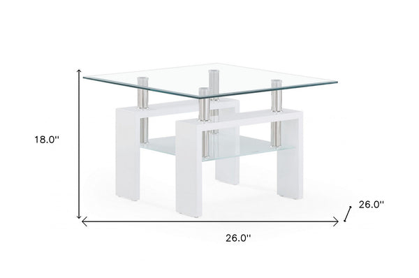 Homeroots 18" White And Clear Glass End Table   383886
