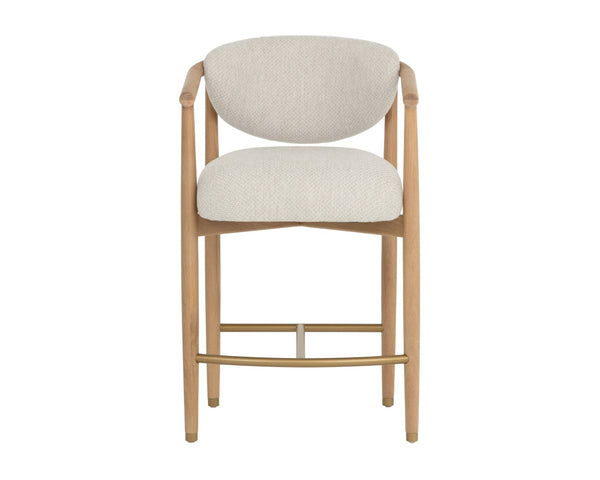 Sunpan SIGRID Counter Stool - Scandinavian Style Light Oak Frame with Monument Oatmeal Upholstery Comfort 112155