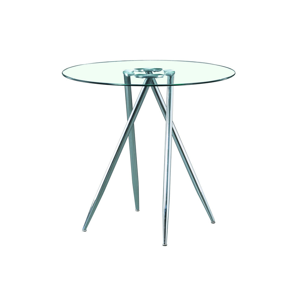 Homeroots Chrome Metal Legs Bar Table With Round Tempered Glass Top   383891
