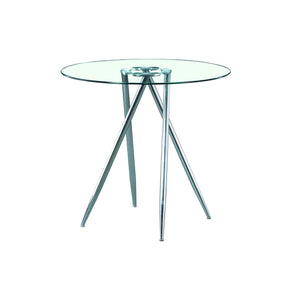 Homeroots Chrome Metal Legs Bar Table With Round Tempered Glass Top   383891