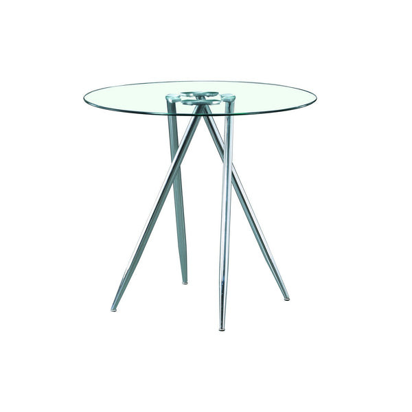 Homeroots Chrome Metal Legs Bar Table With Round Tempered Glass Top   383891