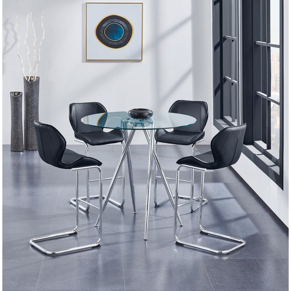 Homeroots Chrome Metal Legs Bar Table With Round Tempered Glass Top   383891