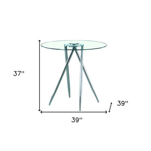 Homeroots Chrome Metal Legs Bar Table With Round Tempered Glass Top   383891