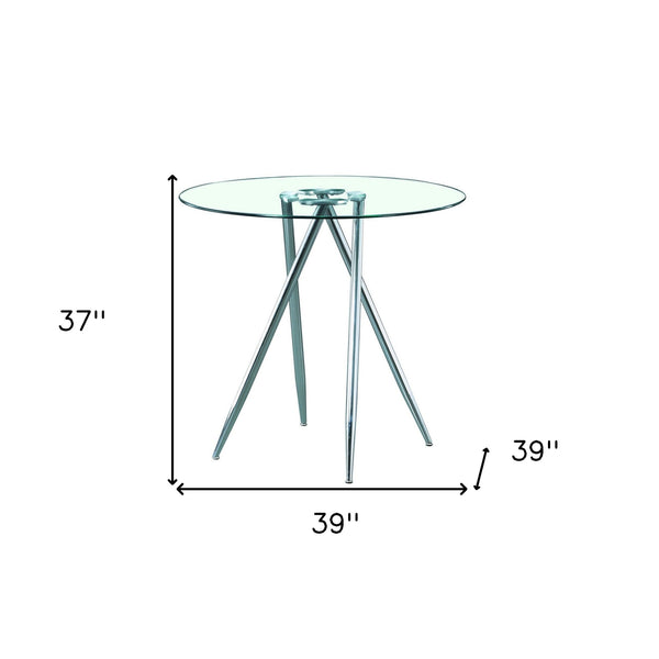 Homeroots Chrome Metal Legs Bar Table With Round Tempered Glass Top   383891