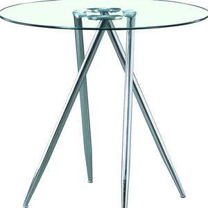 Homeroots Chrome Metal Legs Bar Table With Round Tempered Glass Top   383891