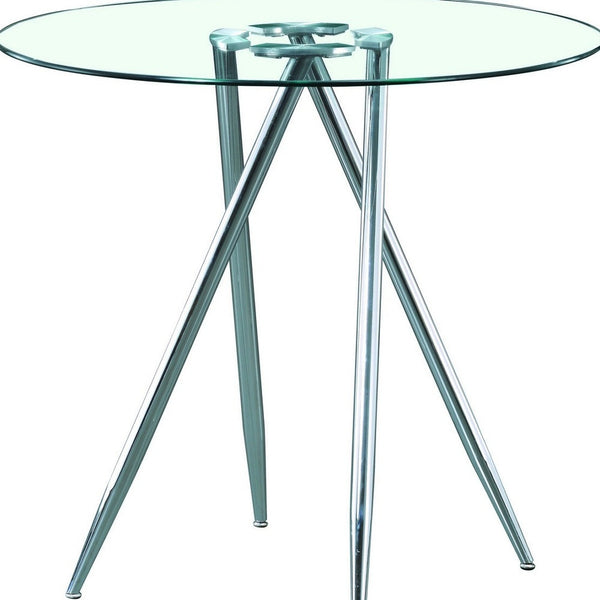 Homeroots Chrome Metal Legs Bar Table With Round Tempered Glass Top   383891