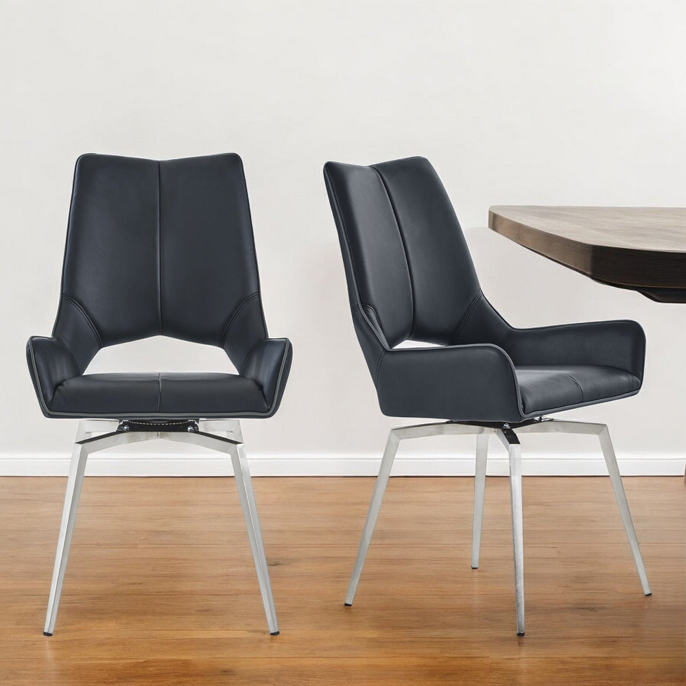 Homeroots Set Of Two Black And Silver Upholstered Faux Leather Dining Side Chairs  Metal 383898