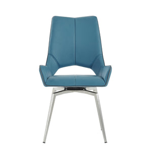 Homeroots Set Of Two Turquoise And Silver Upholstered Faux Leather Dining Side Chairs  Metal 383899