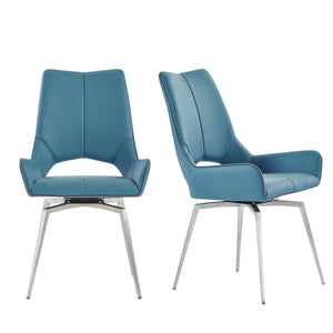 Homeroots Set Of Two Turquoise And Silver Upholstered Faux Leather Dining Side Chairs  Metal 383899