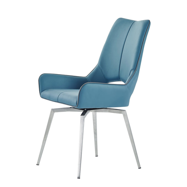 Homeroots Set Of Two Turquoise And Silver Upholstered Faux Leather Dining Side Chairs  Metal 383899