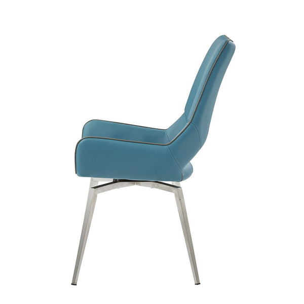 Homeroots Set Of Two Turquoise And Silver Upholstered Faux Leather Dining Side Chairs  Metal 383899