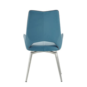 Homeroots Set Of Two Turquoise And Silver Upholstered Faux Leather Dining Side Chairs  Metal 383899