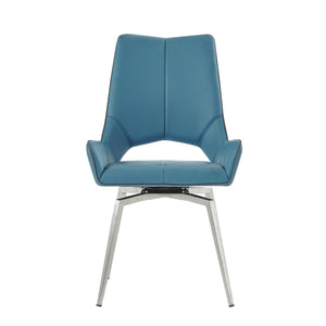 Homeroots Set Of Two Turquoise And Silver Upholstered Faux Leather Dining Side Chairs  Metal 383899