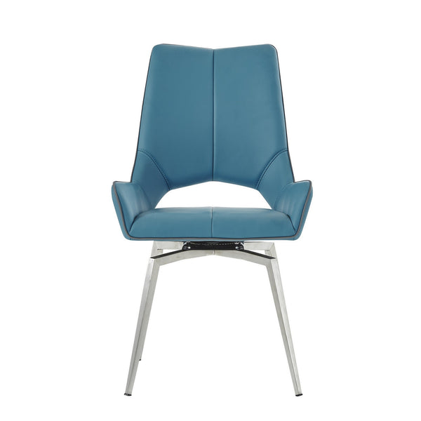 Homeroots Set Of Two Turquoise And Silver Upholstered Faux Leather Dining Side Chairs  Metal 383899