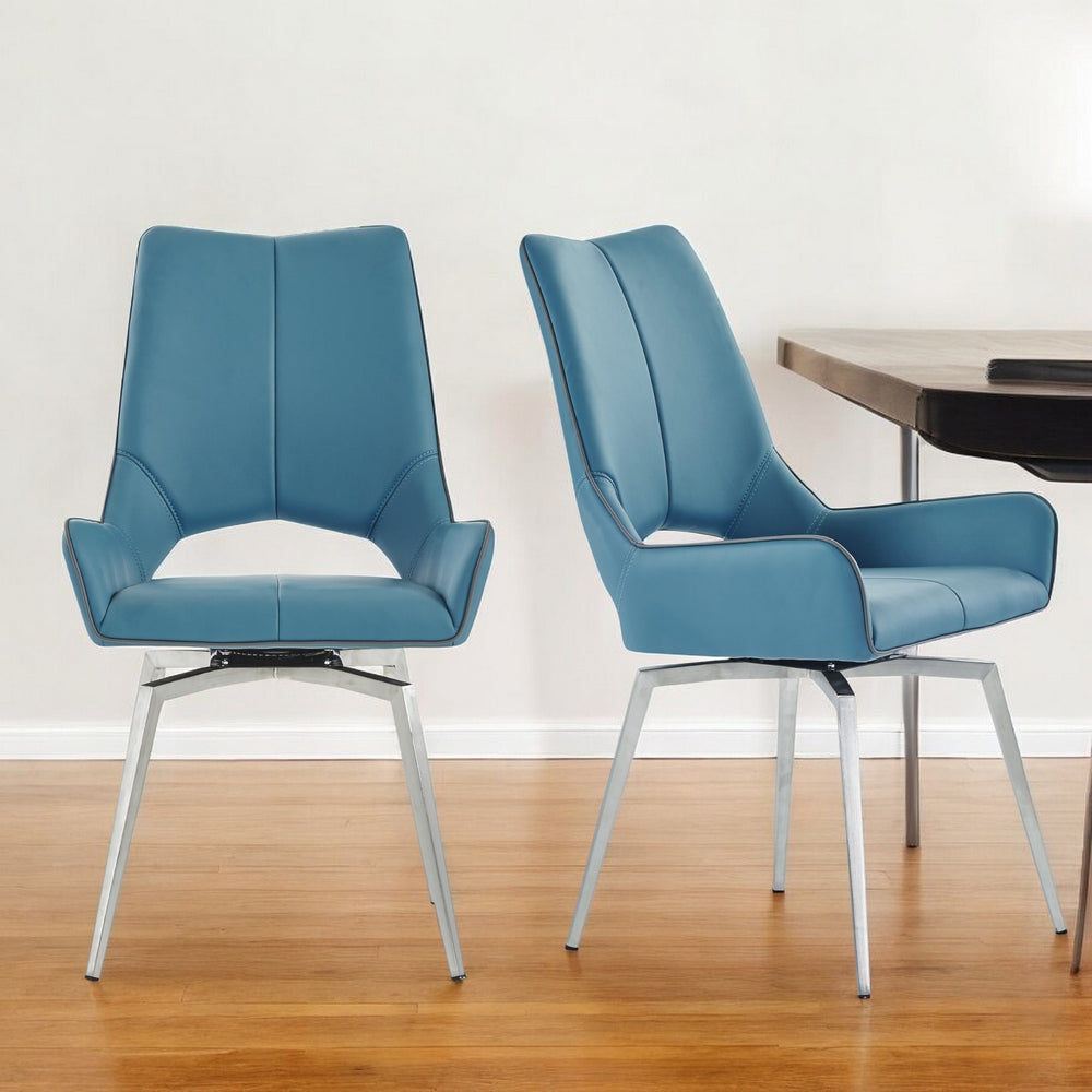 Homeroots Set Of Two Turquoise And Silver Upholstered Faux Leather Dining Side Chairs  Metal 383899
