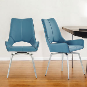 Homeroots Set Of Two Turquoise And Silver Upholstered Faux Leather Dining Side Chairs  Metal 383899