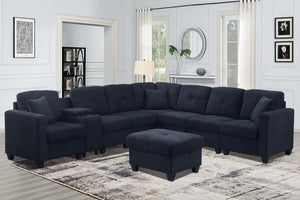 English Elm Sectional Velvet Sofa In Dark Blue - Luxurious, Durable Comfort With Cup Holders For Modern Living Spaces B205S00079-GIGA