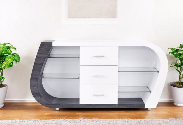 HomeRoots White Multi-Tone Buffet with 3 Drawers - Modern Sideboard for Stylish Storage & Organization Solutions 383917